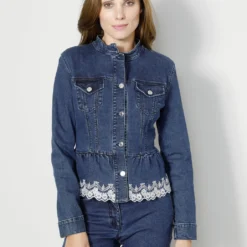 Deutschland Fashion Verkaufs-Shop -Deutschland Fashion Verkaufs-Shop jeansblazer mit dekorativer spitzenoptik farbe blau weiss groesse 038 1