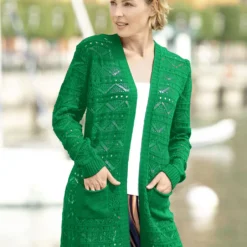 Long-Strickjacke Mit Ajourdessin -Deutschland Fashion Verkaufs-Shop long strickjacke mit ajourdessin farbe gruen groesse 036