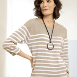 Deutschland Fashion Verkaufs-Shop -Deutschland Fashion Verkaufs-Shop pullover in ringeldessin farbe beige weiss groesse 038 1