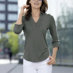 Shirt-Tunika Mit Polokragen -Deutschland Fashion Verkaufs-Shop shirt tunika mit polokragen farbe oliv groesse 038