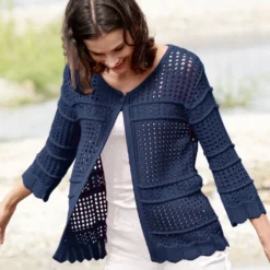 Strickjacke Mit Ajourmuster